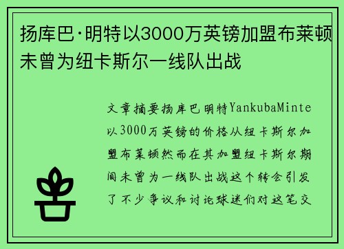 扬库巴·明特以3000万英镑加盟布莱顿未曾为纽卡斯尔一线队出战